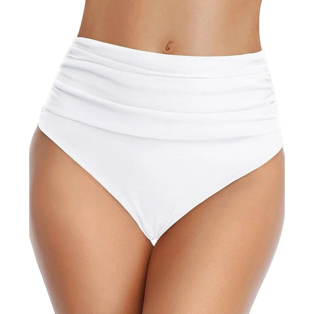 Tempt Me Women's High Waisted Bikini Bottom White Medium